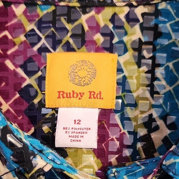 Unique Ruby Rd. Shiny Colorful Geometric Pattern Button Down Jacket - Picture 2 of 8